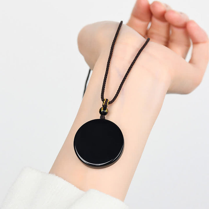 Buddha Stones Black Obsidian Round Shape Protection Braided Rope Necklace - image 12