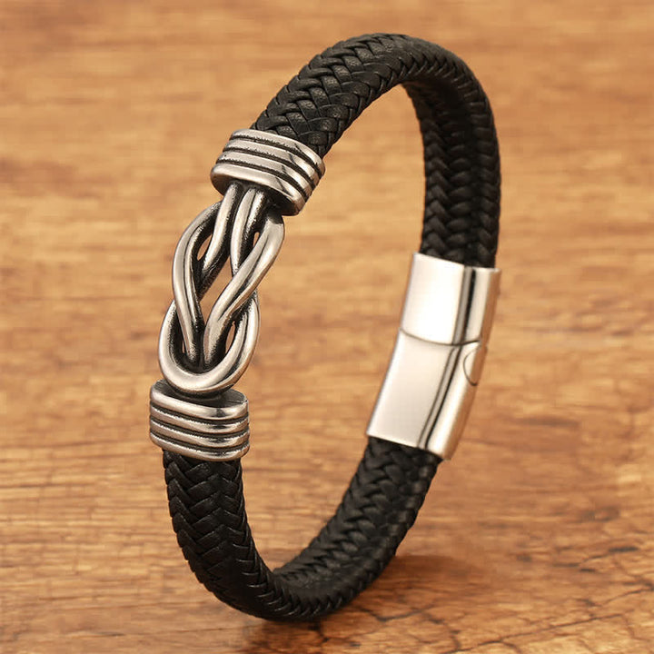 Buddha Stones Leather Braided Infinite Knot Durability Geometric Balance Bracelet - Steel - 7.9–8.3 in (20–21 cm) - image 0