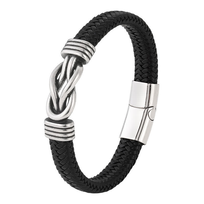 Buddha Stones Leather Braided Infinite Knot Durability Geometric Balance Bracelet - image 1