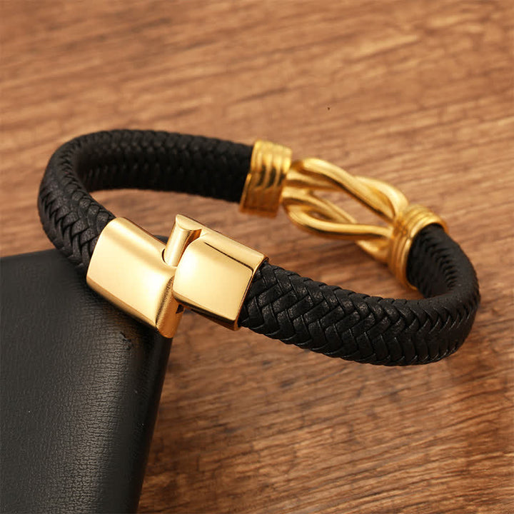 Buddha Stones Leather Braided Infinite Knot Durability Geometric Balance Bracelet - image 6