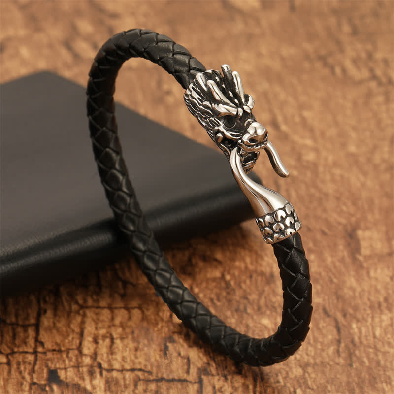 Buddha Stones Braided Leather Dragon Strength Punk Bracelet - image 1