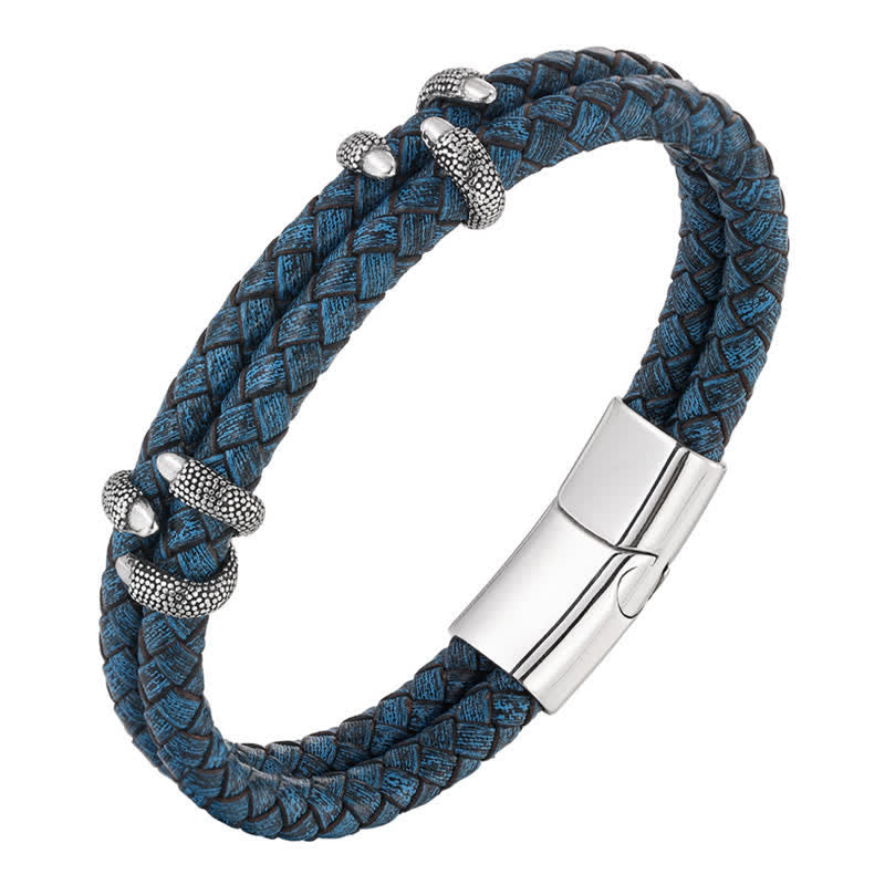 Buddha Stones Braided Leather Dragon Claw Strength Stainless Steel Bracelet - image 1