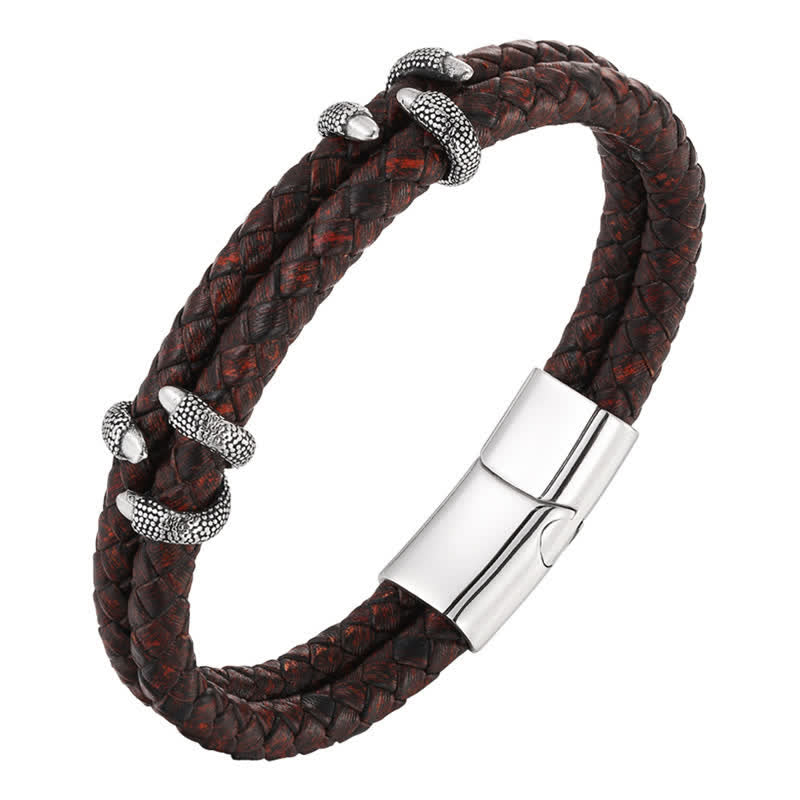 Buddha Stones Braided Leather Dragon Claw Strength Stainless Steel Bracelet - image 5