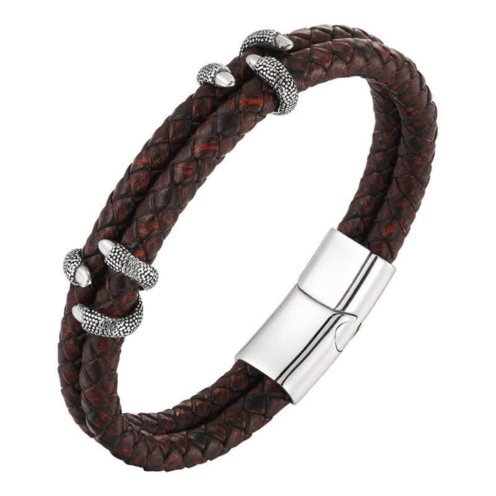Buddha Stones Braided Leather Dragon Claw Strength Stainless Steel Bracelet - image 5