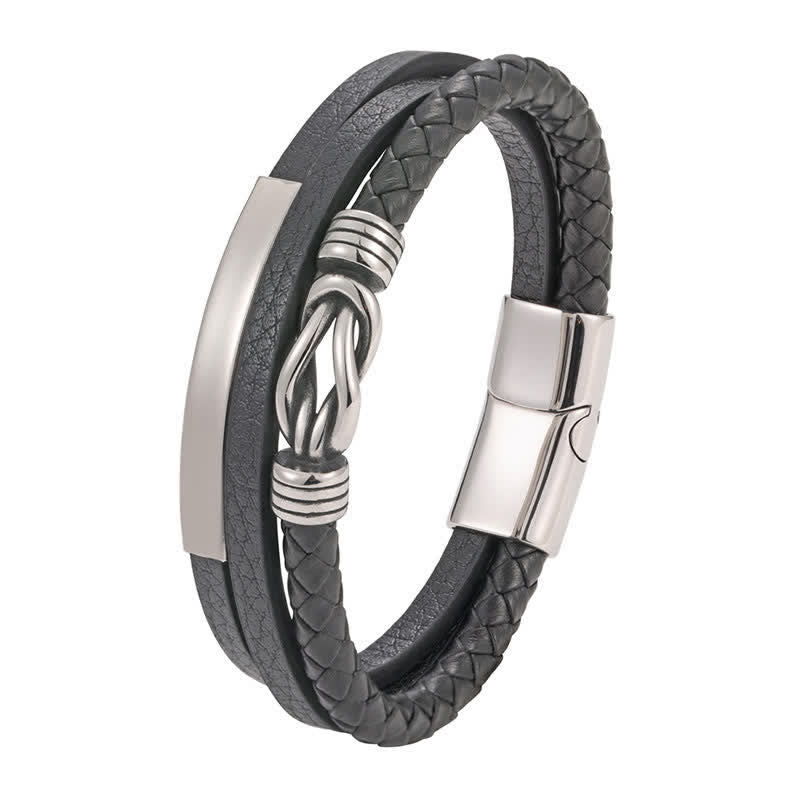 Buddha Stones Leather Braided Protection Geometric Magnetic Clasp Bracelet - image 3