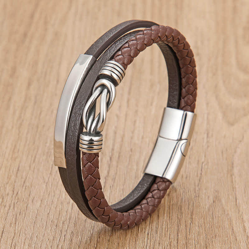 Buddha Stones Leather Braided Protection Geometric Magnetic Clasp Bracelet - Coffee - 7.9–8.3 in (20–21 cm) - image 5