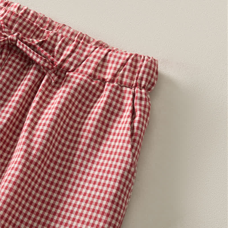 Buddha Stones Summer Vintage Drawstring Plaid Cotton Women's Shorts - image 4