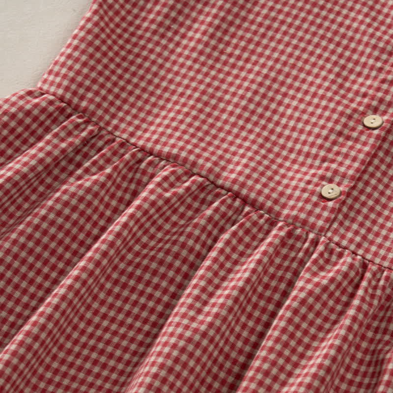 Buddha Stones Summer Vintage Button-Up Plaid Crew Neck Cotton Women's Summer Sleeveless Dress With Pocket - image 4