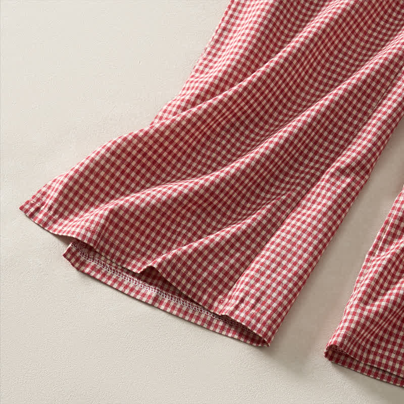 Buddha Stones Spring Summer Casual Vintage Drawstring Plaid Cotton Cropped Pants Women's Straight Leg Pants With Pockets - image 5
