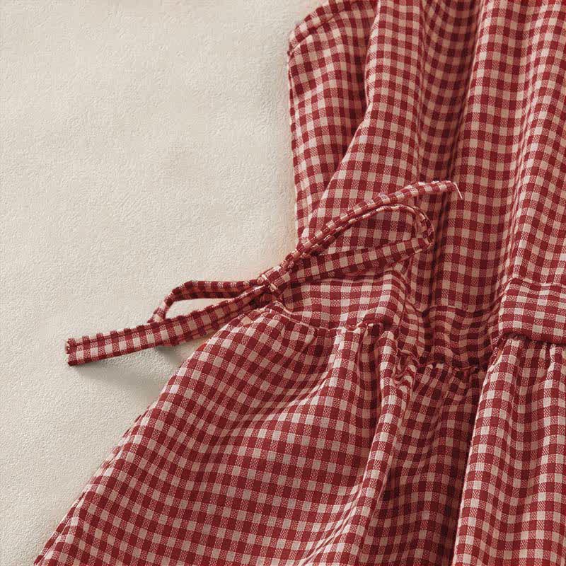 Buddha Stones Summer Vintage Drawstring Plaid Cotton Women's Summer Sleeveless Dress With Pockets - image 8