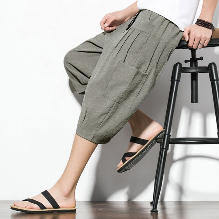 Buddha Stones Summer Casual Minimalist Drawstring Solid Men's Cropped Pants With Pocket - image 19