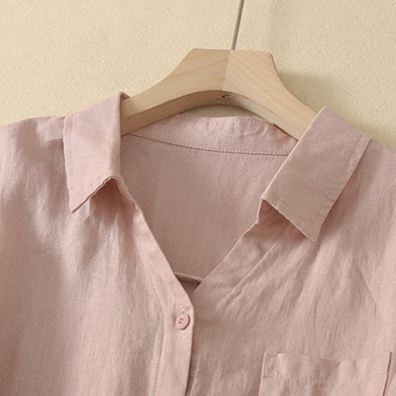 Buddha Stones Summer Casual Minimalist Button-Up Solid Women's Short Sleeve Shirts With Pocket - image 11