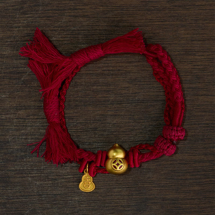 Buddha Stones Alloy Gourd Shaped Chinese Coin Gourd Pendant Wealth Double-Strand Red String Bracelet - image 1