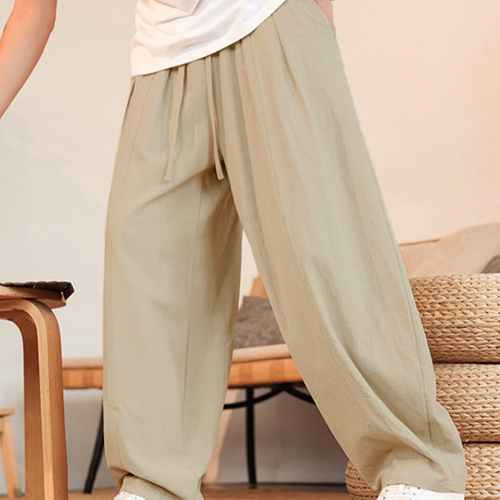 Buddha Stones Summer Casual Minimalist Drawstring Solid Cotton Ankle Pants Men's Straight Leg Pants With Pocket - image 12