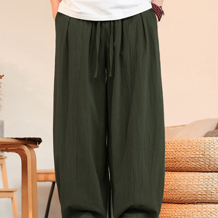 Buddha Stones Summer Casual Minimalist Drawstring Solid Cotton Ankle Pants Men's Straight Leg Pants With Pocket - image 8