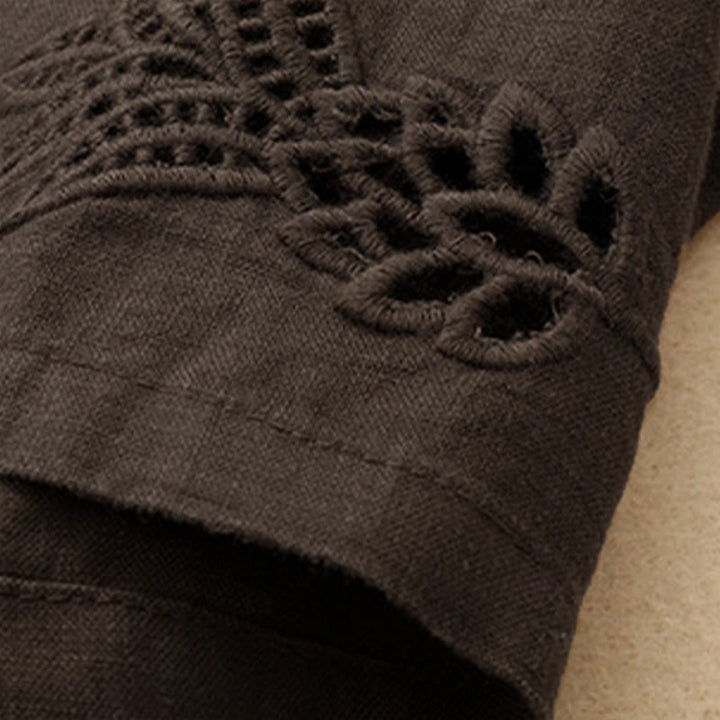 Buddha Stones Summer Casual Hollow Embroidery Hem Solid Ankle Pants Women's Harem Pants With Pocket - image 10