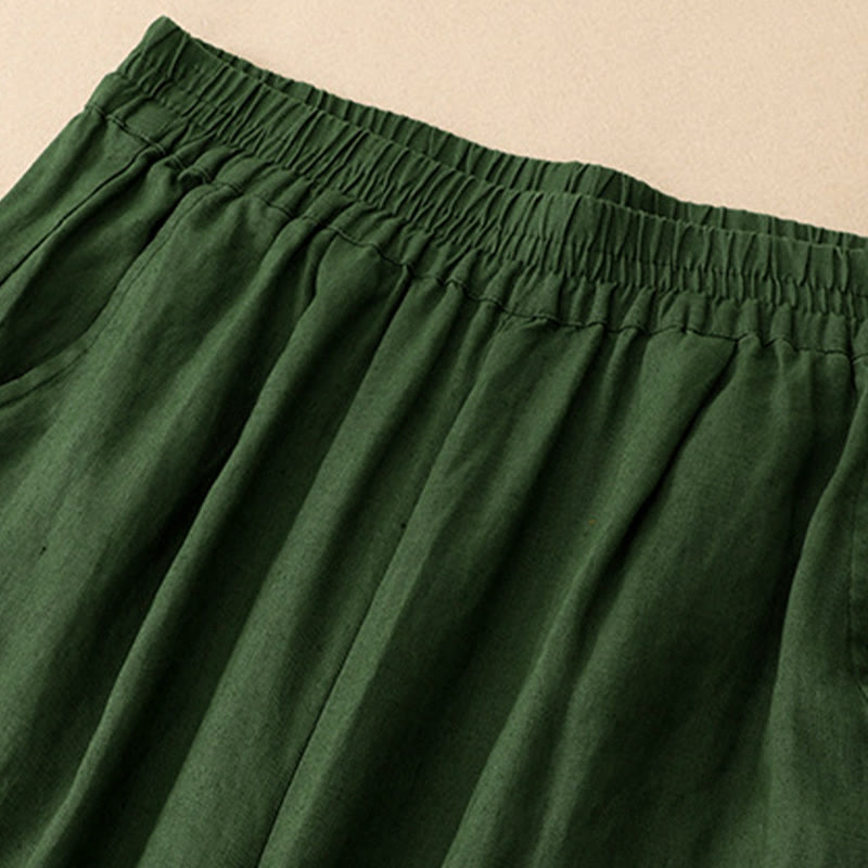 Buddha Stones Summer Casual Hollow Embroidery Hem Solid Ankle Pants Women's Harem Pants With Pocket - image 1
