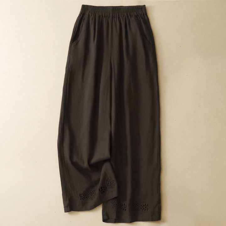 Buddha Stones Summer Casual Hollow Embroidery Hem Solid Ankle Pants Women's Harem Pants With Pocket - SaddleBrown - US8-10, UK/AU12-14, EU40-42 (2XL) - image 8