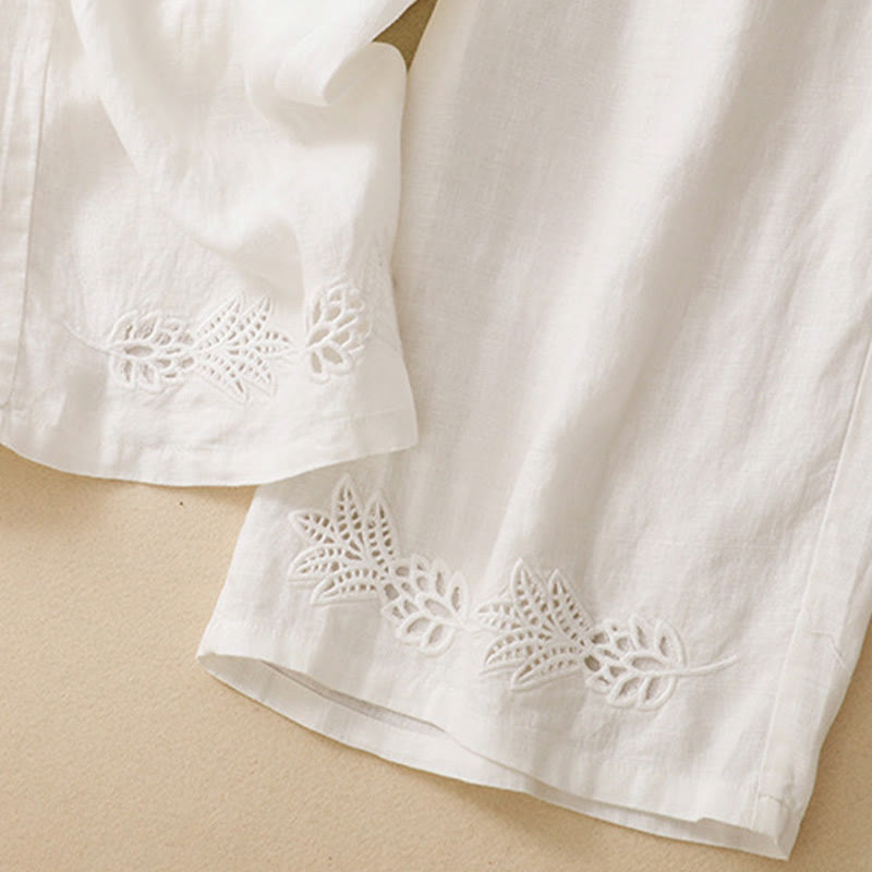Buddha Stones Summer Casual Hollow Embroidery Hem Solid Ankle Pants Women's Harem Pants With Pocket - image 20
