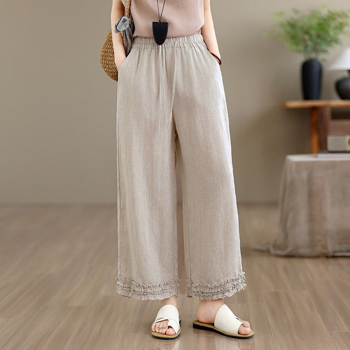 Buddha Stones Summer Casual Drawstring Solid Cropped Pants Women's Harem Pants With Pocket - image 1