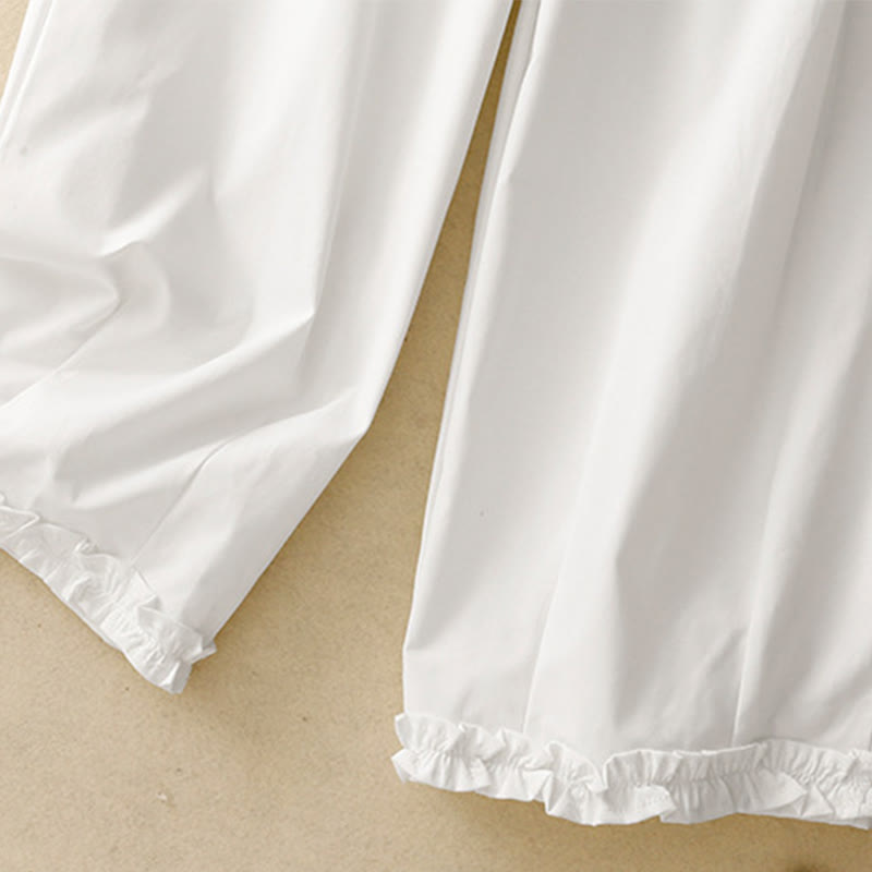 Buddha Stones Summer Casual Elegant Button-Up Solid Zipper Design Ruffles Hem Cropped Pants Women's Harem Pants With Pocket - image 23