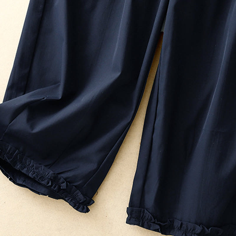 Buddha Stones Summer Casual Elegant Button-Up Solid Zipper Design Ruffles Hem Cropped Pants Women's Harem Pants With Pocket - image 17