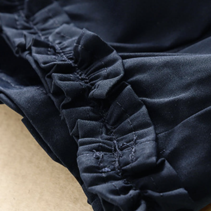 Buddha Stones Summer Casual Elegant Button-Up Solid Zipper Design Ruffles Hem Cropped Pants Women's Harem Pants With Pocket - image 18