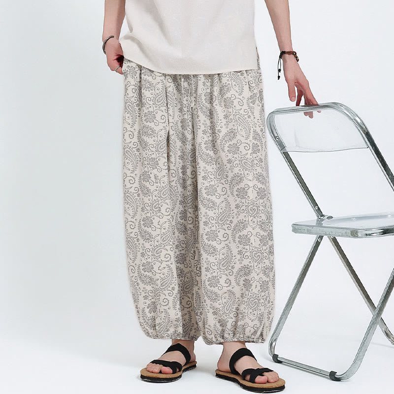 Buddha Stones Summer Boho Casual Drawstring Paisley Capri Pants Men's Harem Pants With Pocket - image 27