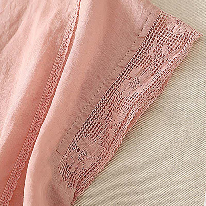 Buddha Stones Summer Casual Simple Drawstring Elastic Hem Solid Ramie Women's Short Sleeve T-Shirts - image 4
