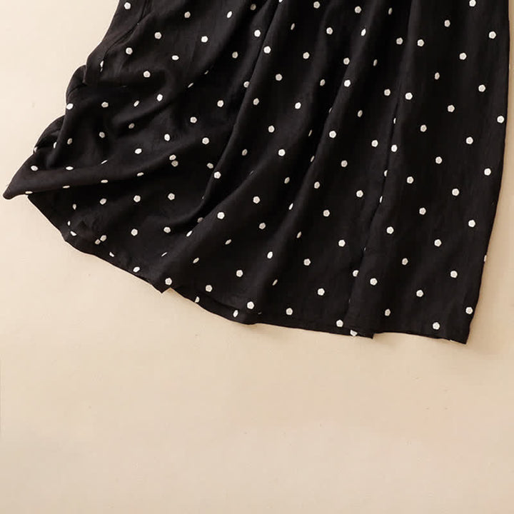 Buddha Stones Summer Casual Vintage Drawstring Polka Dot Crew Neck Women's Summer Sleeveless Dress With Pocket - image 13