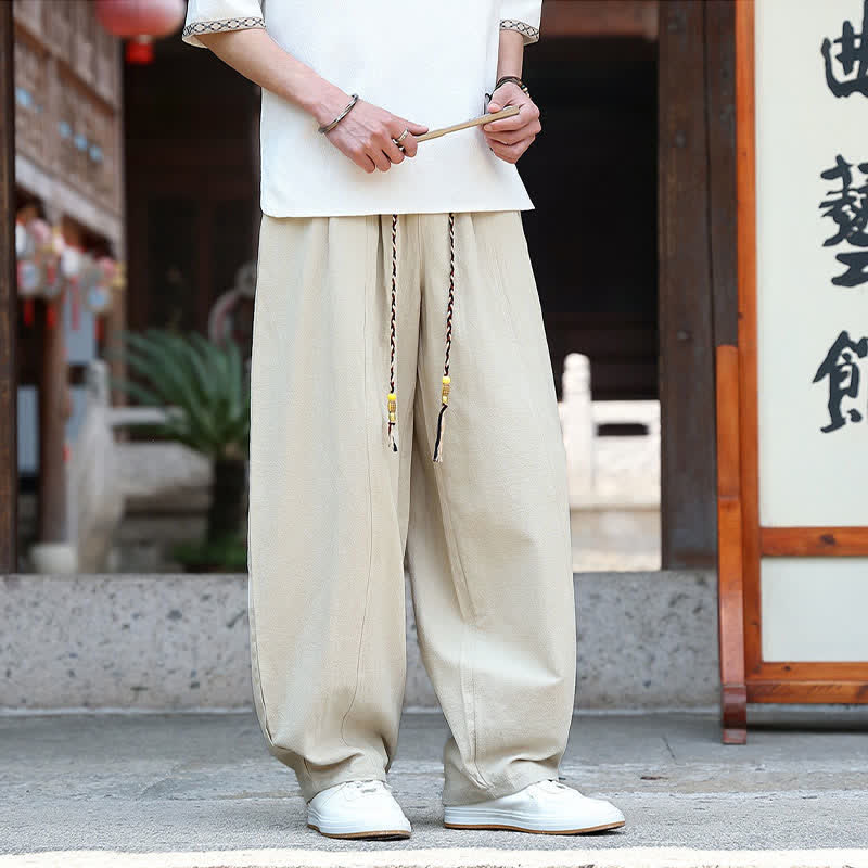Buddha Stones Summer Casual Minimalist Drawstring Solid Ankle Pants Men's Straight Leg Pants With Pockets - image 2