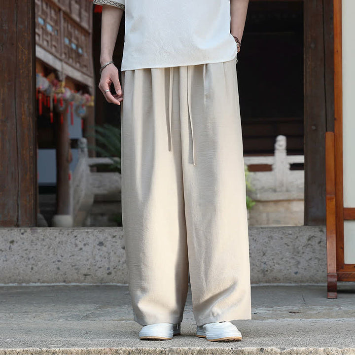 Buddha Stones Summer Casual Minimalist Drawstring Elastic Waist Solid Ankle Pants Men's Straight Leg Pants With Pocket - image 3