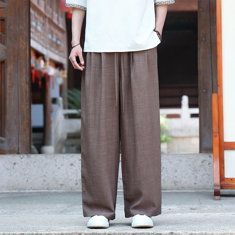 Buddha Stones Summer Casual Minimalist Drawstring Elastic Waist Solid Ankle Pants Men's Straight Leg Pants With Pocket - Brown - US/UK/AU46, EU56 (5XL) - image 15