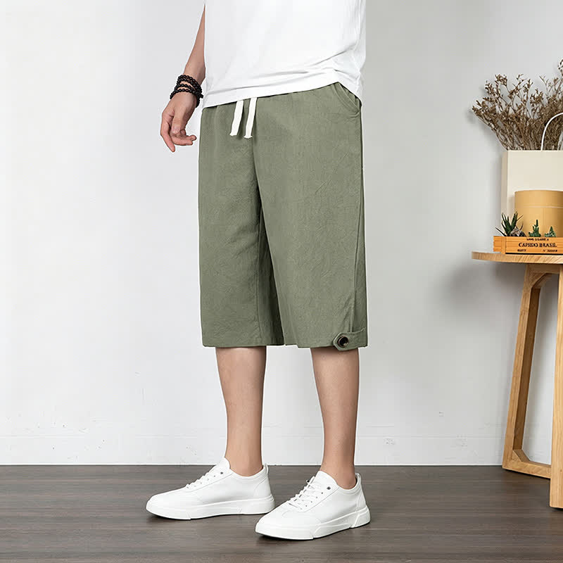 Buddha Stones Summer Casual Minimalist Drawstring Solid Half Pants Men's Straight Leg Pants With Pocket - image 1
