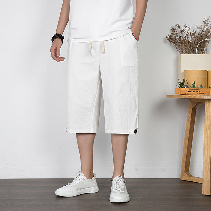 Buddha Stones Summer Casual Minimalist Drawstring Solid Half Pants Men's Straight Leg Pants With Pocket - White - US/UK/AU54, EU64 (9XL) - image 15