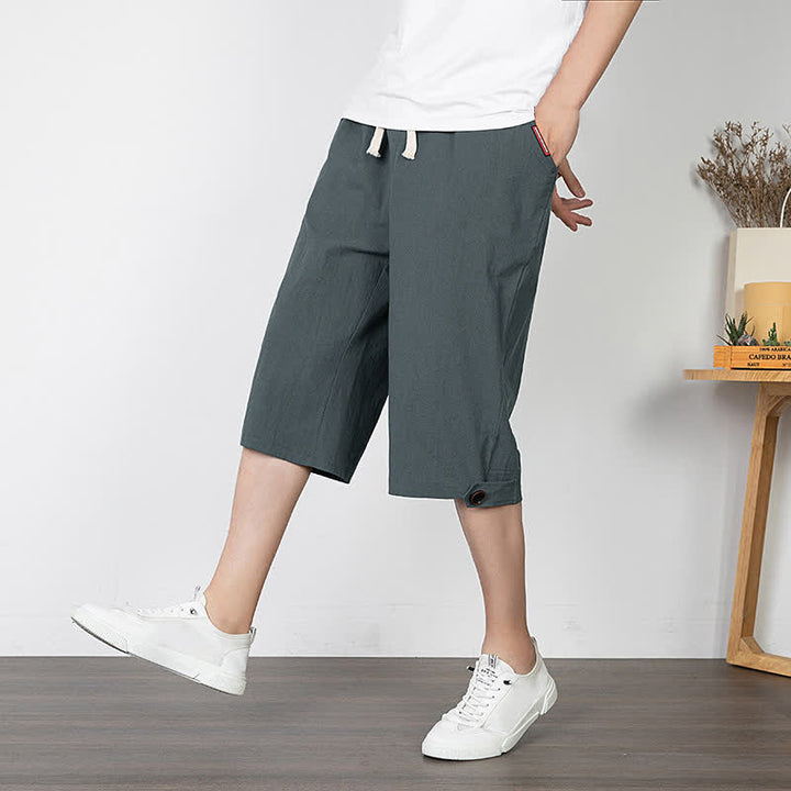 Buddha Stones Summer Casual Minimalist Drawstring Solid Half Pants Men's Straight Leg Pants With Pocket - image 11