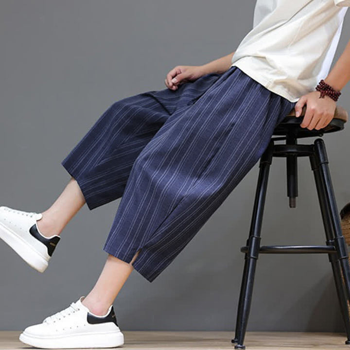 Buddha Stones Summer Casual Drawstring Striped Capri Pants Men's Harem Pants With Pocket - image 25
