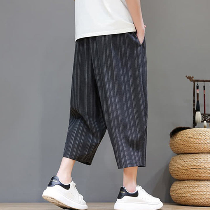 Buddha Stones Summer Casual Drawstring Striped Capri Pants Men's Harem Pants With Pocket - image 13