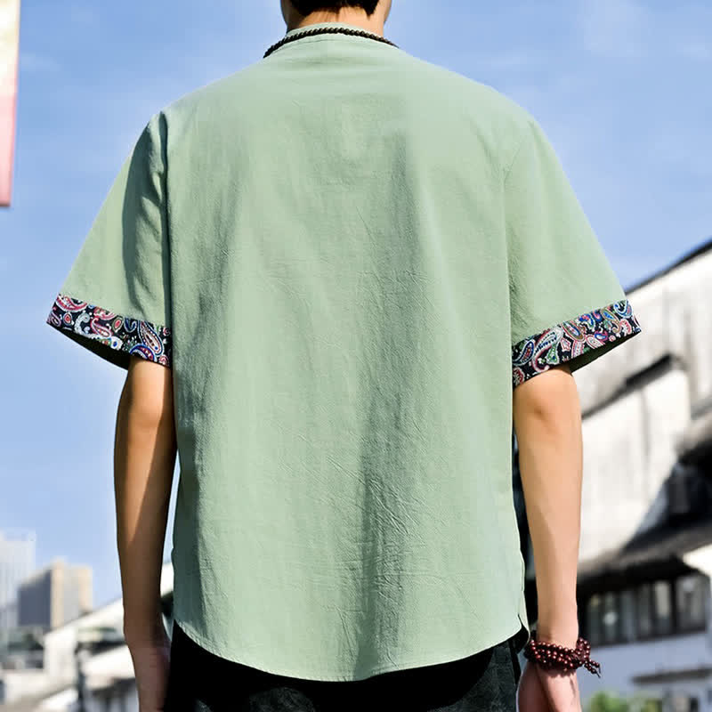 Buddha Stones Summer Tang Style Casual Frog Button Embroidery Men's Short Sleeve Shirts - image 23