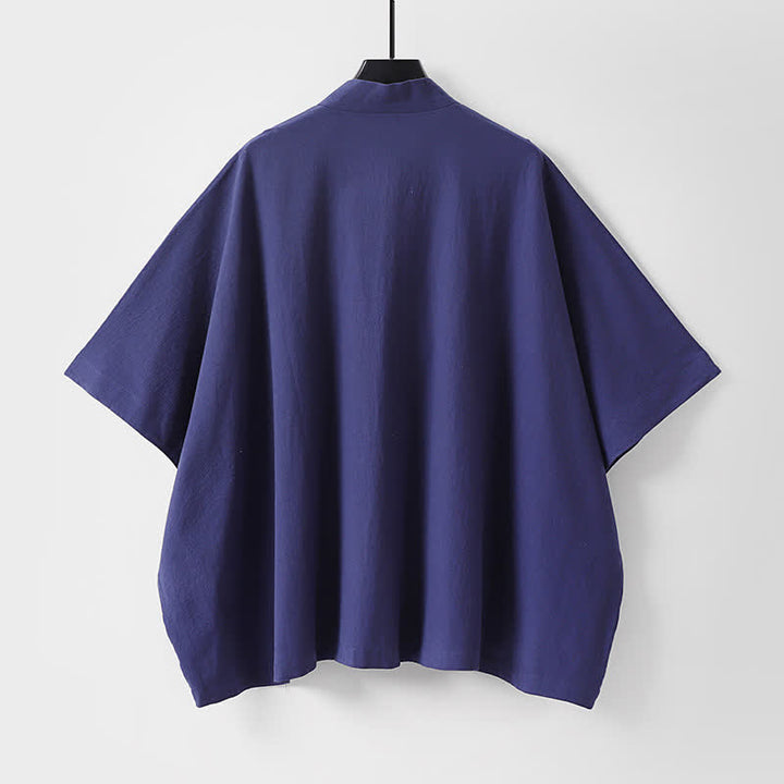 Buddha Stones Summer Minimalist Drawstring Lace-up Solid Short Sleeve Men's Kimono With Pockets - image 6