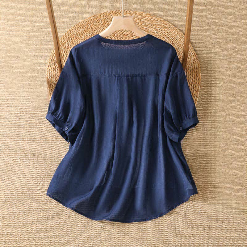 Buddha Stones Summer Casual Simple Solid V-Neck Lines Women's Short Sleeve T-Shirts - image 1