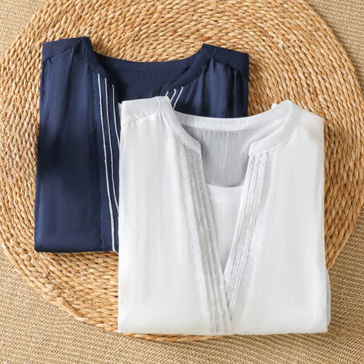 Buddha Stones Summer Casual Simple Solid V-Neck Lines Women's Short Sleeve T-Shirts - image 12