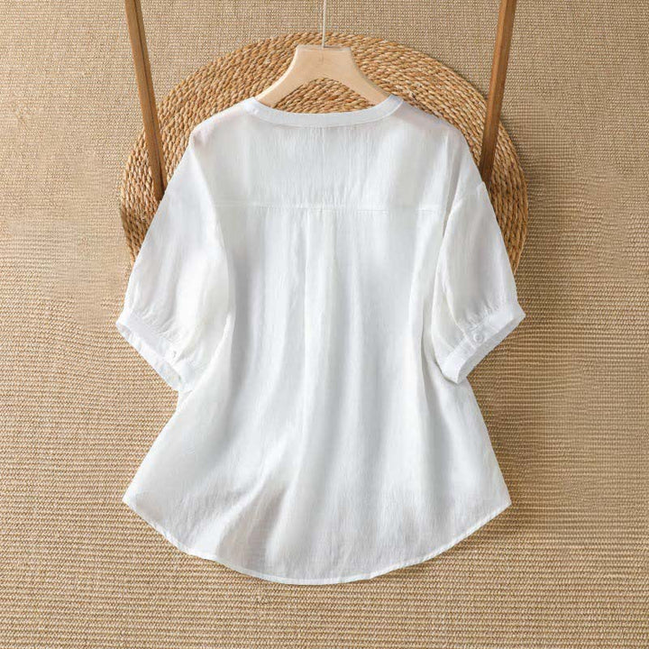 Buddha Stones Summer Casual Simple Solid V-Neck Lines Women's Short Sleeve T-Shirts - image 4