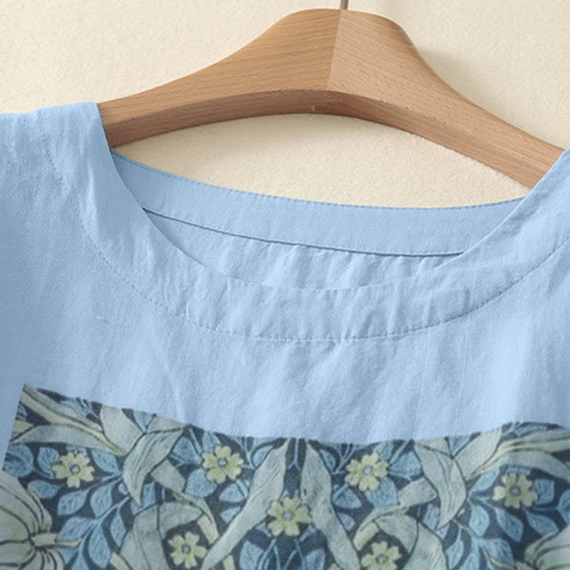 Buddha Stones Summer Casual Vintage Drawstring Abstract Flowers Print Women's Short Sleeve T-Shirts - image 6