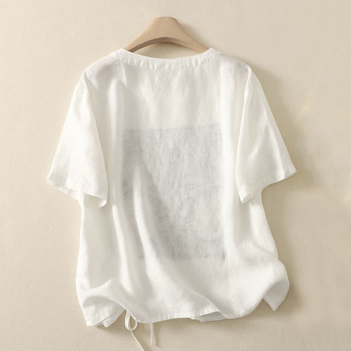 Buddha Stones Summer Casual Vintage Drawstring Abstract Flowers Print Women's Short Sleeve T-Shirts - image 15
