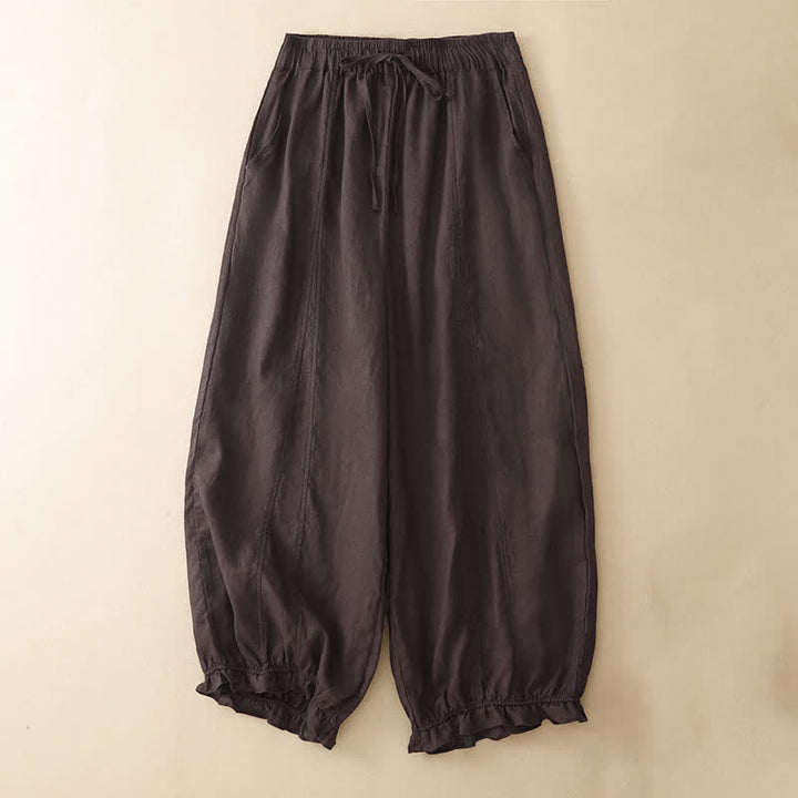 Buddha Stones Summer Casual Drawstring Solid Ruffle Hem Cropped Pants Women's Harem Pants With Pocket - Sienna - US8-10, UK/AU12-14, EU40-42 (2XL) - image 3