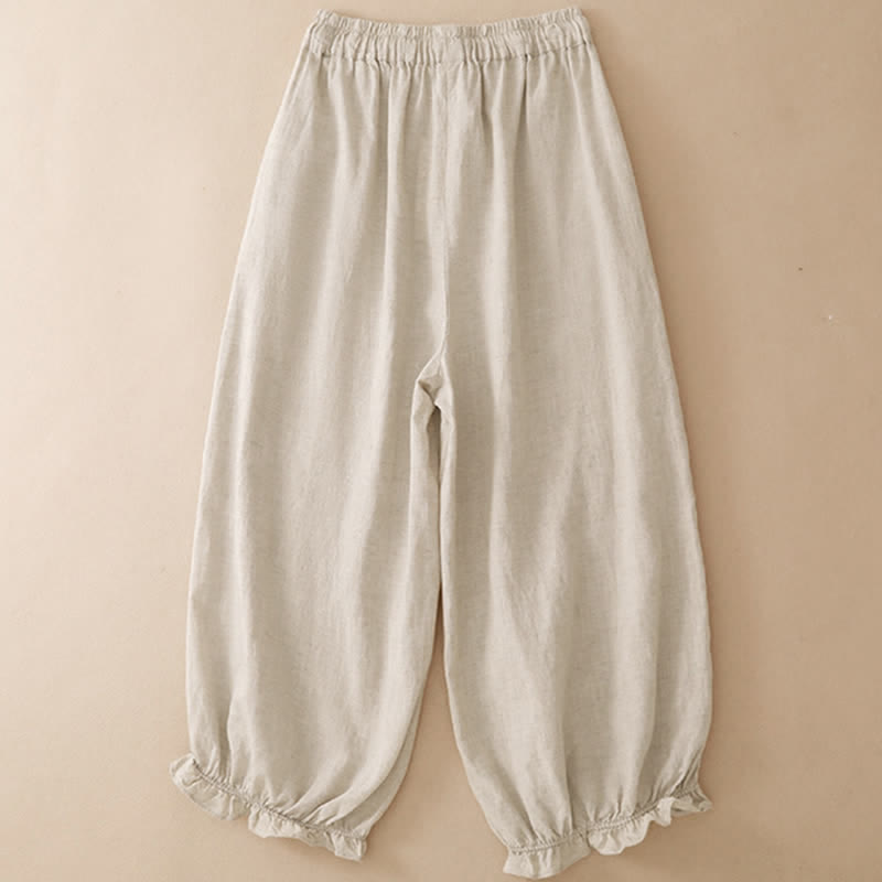 Buddha Stones Summer Casual Drawstring Solid Ruffle Hem Cropped Pants Women's Harem Pants With Pocket - image 11