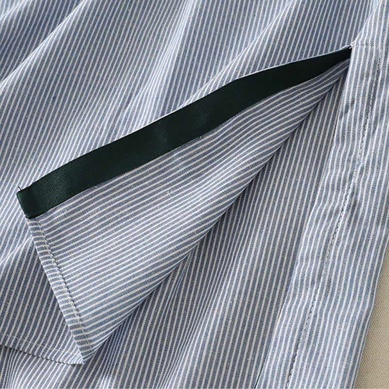 Buddha Stones Summer Casual Simple Side Slit Striped Women's Short Sleeve Dresses With Pocket - image 8