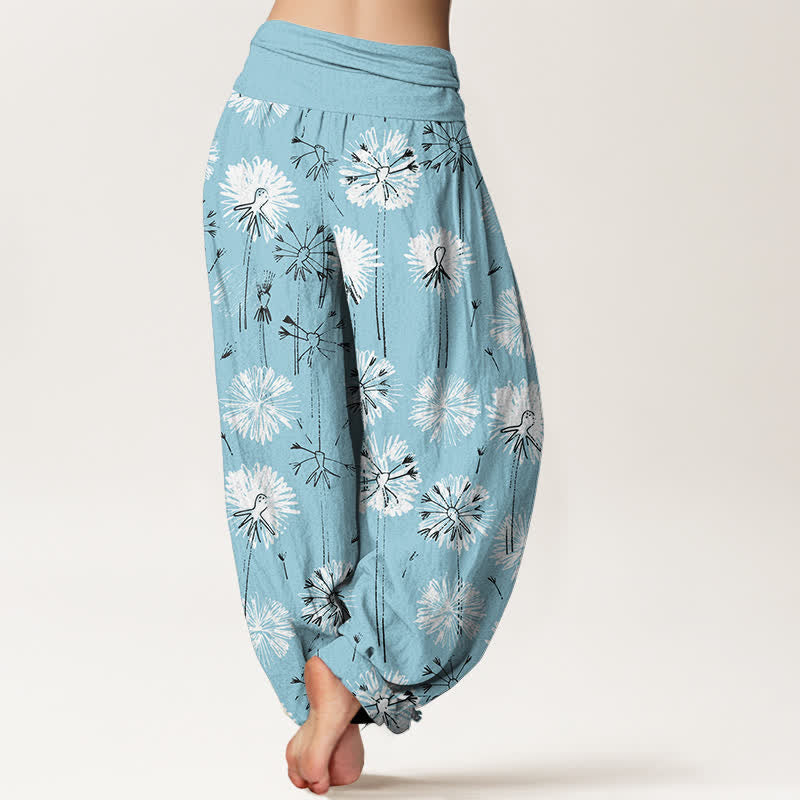 Buddha Stones Pure Cotton Dandelion Burst Pattern Women's Elastic Waist Harem Pants - image 1