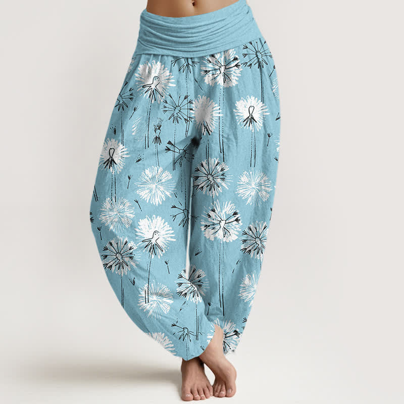 Buddha Stones Pure Cotton Dandelion Burst Pattern Women's Elastic Waist Harem Pants - SkyBlue - US16，UK/AU20，EU48 (3XL) - image 0